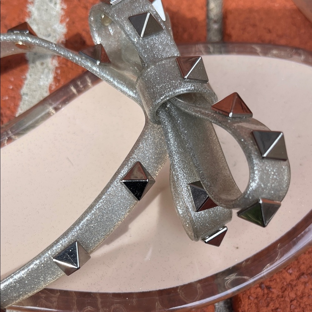 Valentino Women's Metallic Sandals with Studded Bow NO BOX - Picture 3 of 7
